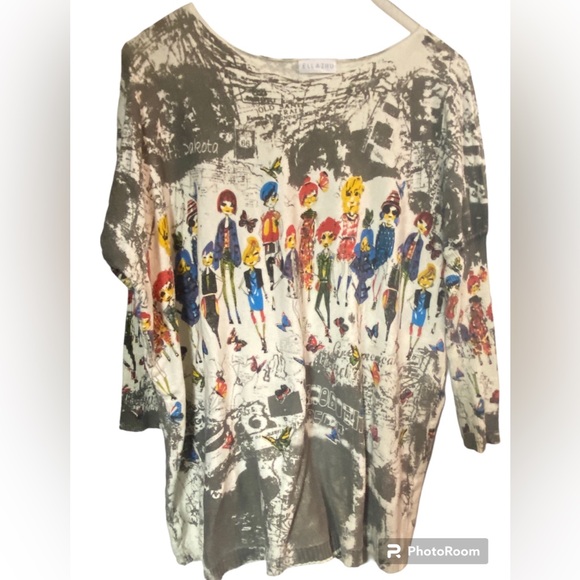 Ella zhu wearable art print scoop neck ladies tunic top large lightweight - Picture 1 of 4